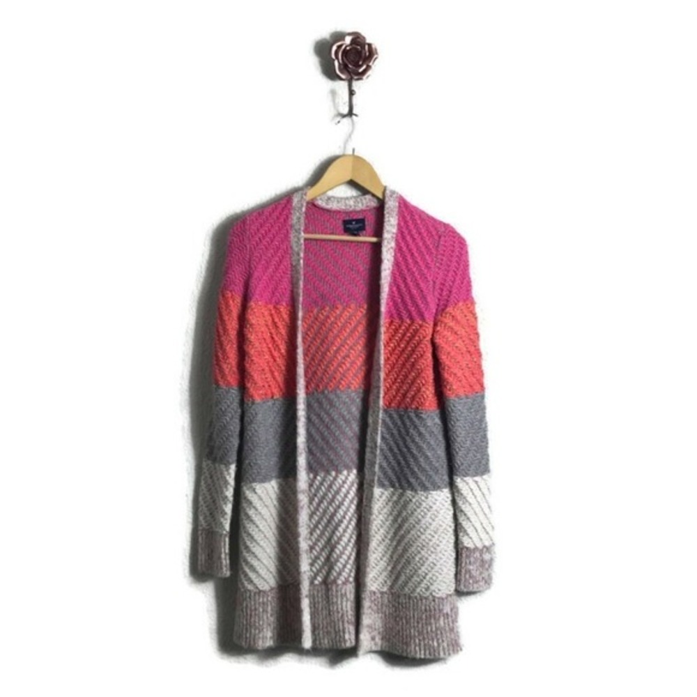 American Eagle XS Striped Colorblock‎ Open Front Sweater Cardigan Womens